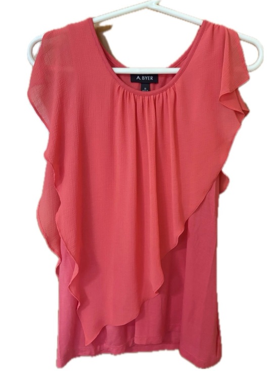 A. Byer Tops - A. Byer Coral Pink Ruffle Sleeve Women's Top